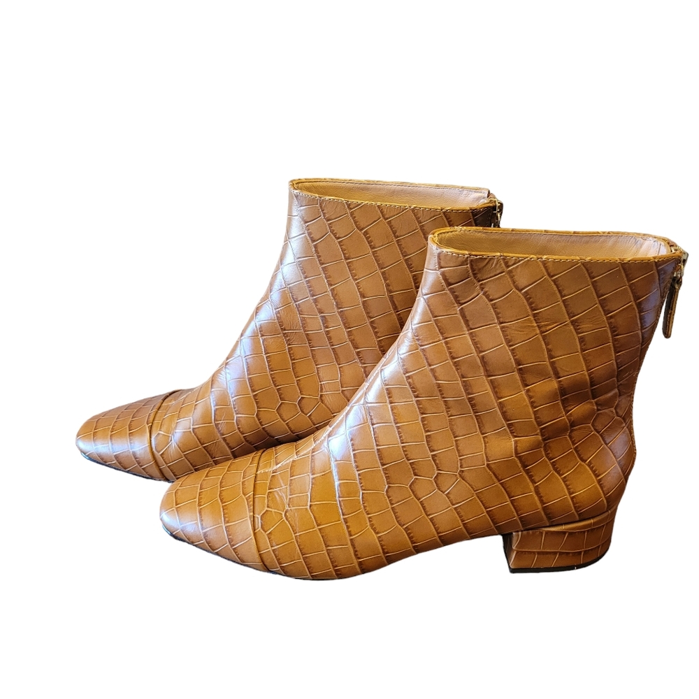 J. Crew Tan Croc-Embossed Ankle Boots